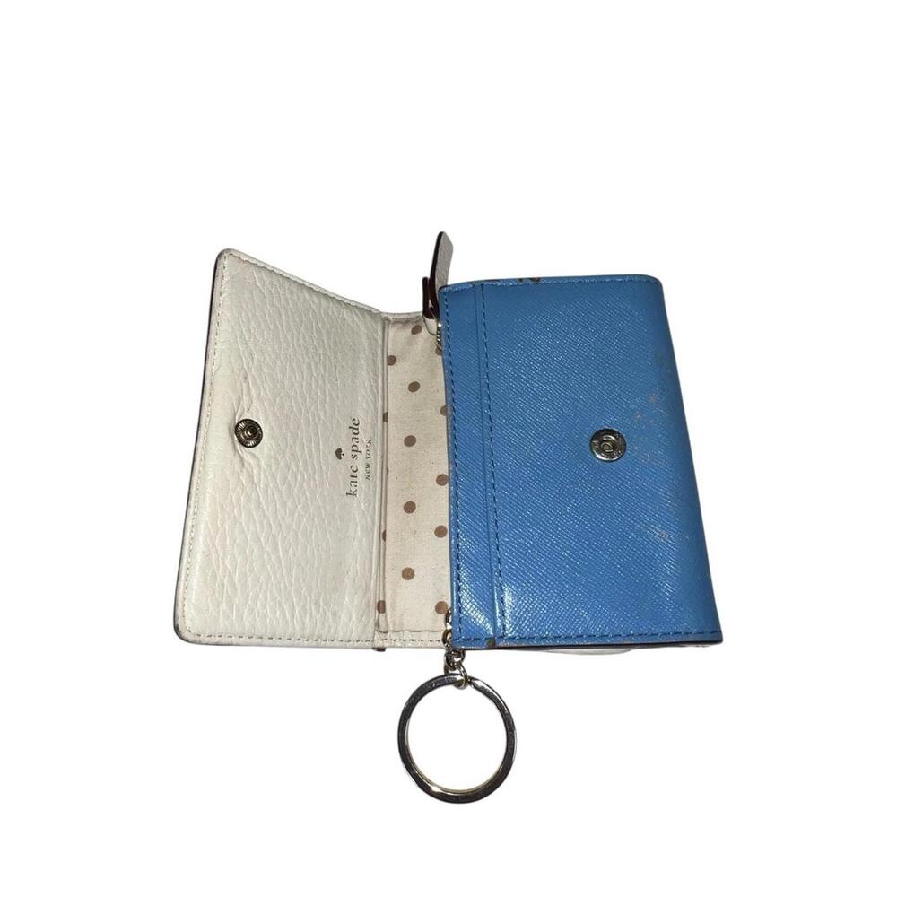 SOLD Kate Spade Blue Leather Keychain Wallet Polka Dot Interior Women's One Size - Picture 10 of 10
